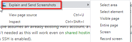 Chrome menu integration of Explain and Send Screenshots
