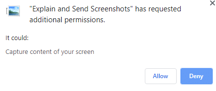 additional permissions notifications when using Explain and Send Screenshots