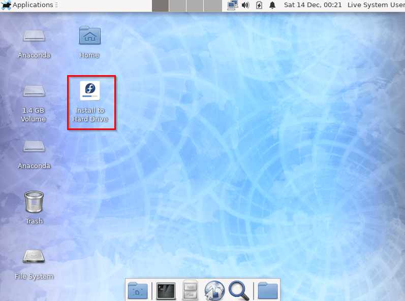 install to hard drive option from Fedora Xfce live environment