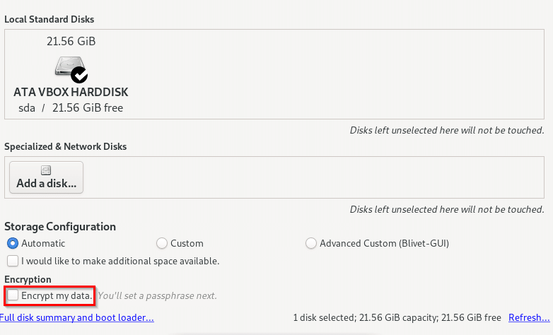 partitioning disk for installing Fedora Xfce