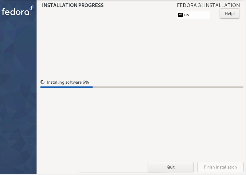 Fedora Xfce installation in progress