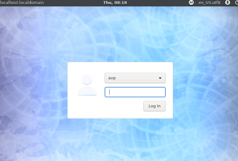 Fedora Xfce login screen