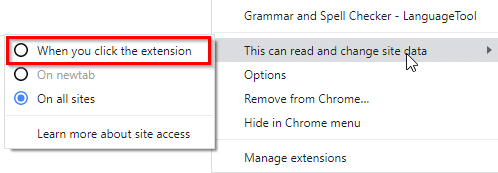 setting the extension to be active only when it is clicked in Google Chrome