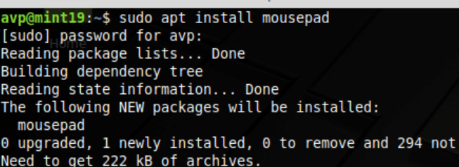 installing Mousepad in Linux Mint