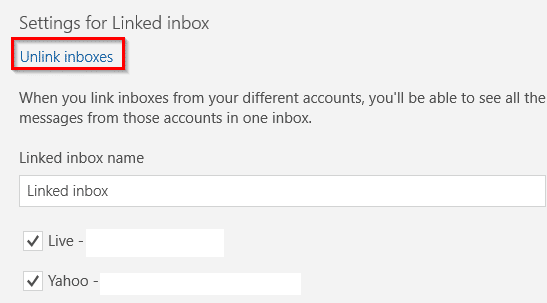 unlink inboxes in Windows 10 Mail app