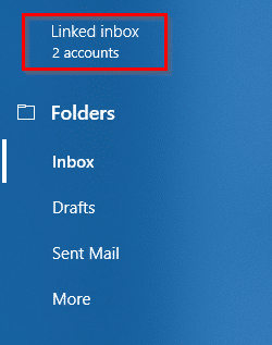 accessing linked inbox settings in Windows 10 Mail app