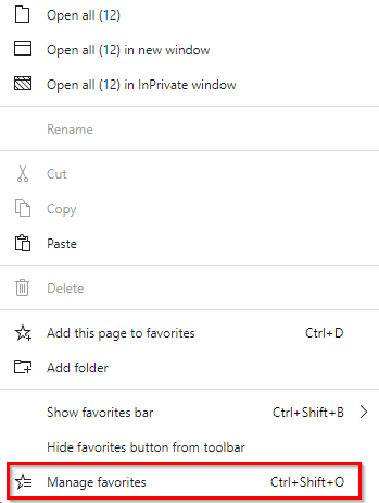 managing favorites in the new Edge browser