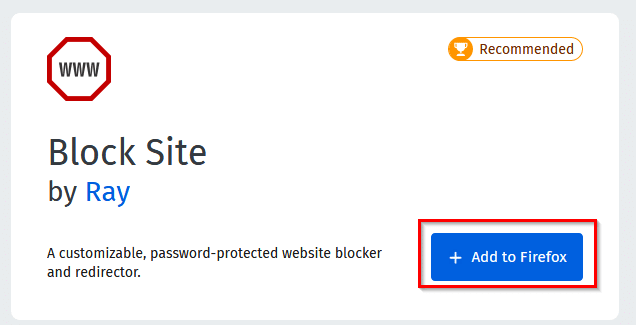 Block Site Firefox add-on page