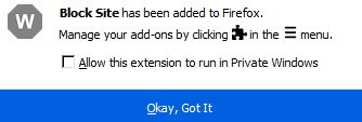 enable Block Site to run in Firefox private windows