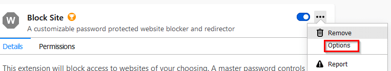 accessing Block Site options