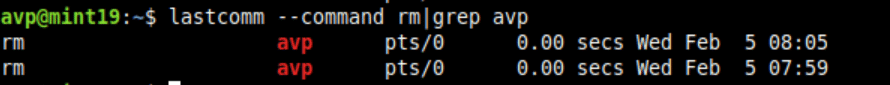 using grep to filter lastcomm output in Linux Mint