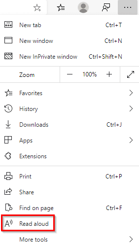 Read aloud feature in the new Edge browser