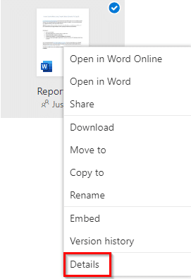 choose Details for shared OneDrive files to manage access settings