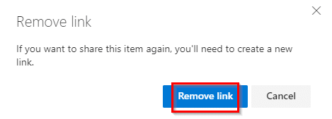 removing shared link to OneDrive file