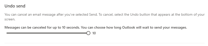 enabling the Undo send feature in Outlook.com for 10 seconds