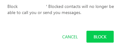 confirmation pop-up for blocking contacts in Whatsapp desktop app for Windows