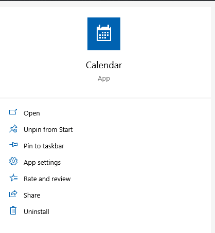 accessing Windows 10 Calendar app