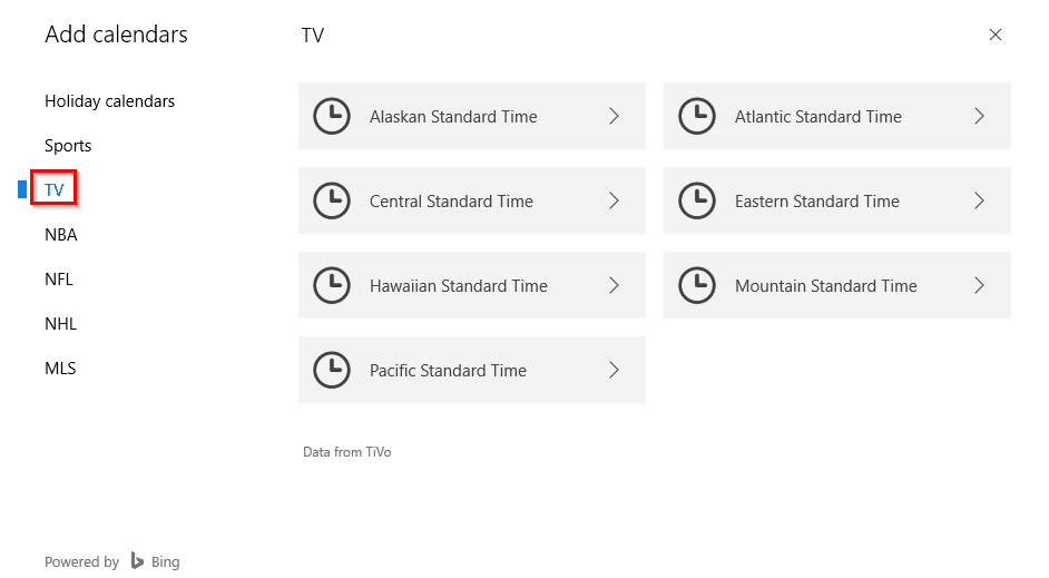 TV calendar list in Calendar app