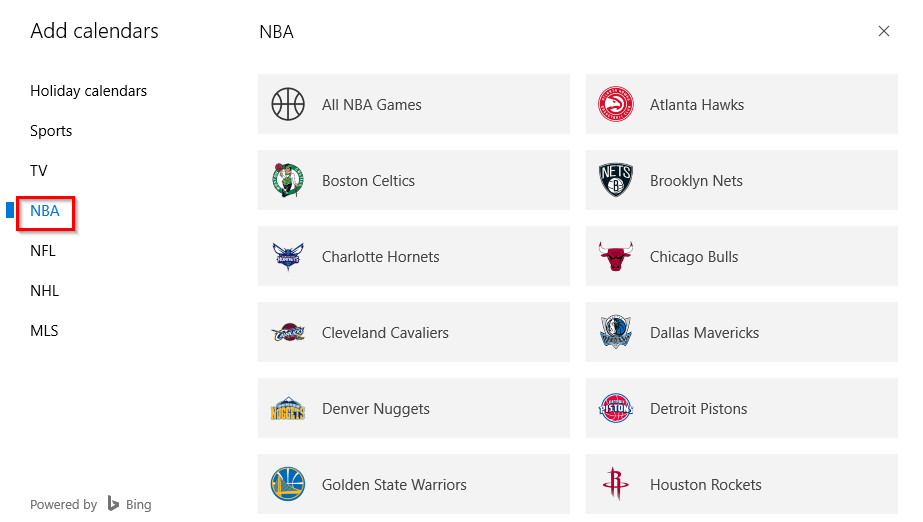 NBA and other events can be added to the Calendar app