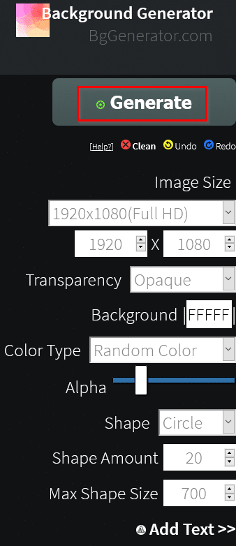 image editing options in Background Generator