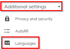 language settings in Brave browser 