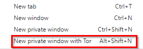 Tor private window option in Brave browser