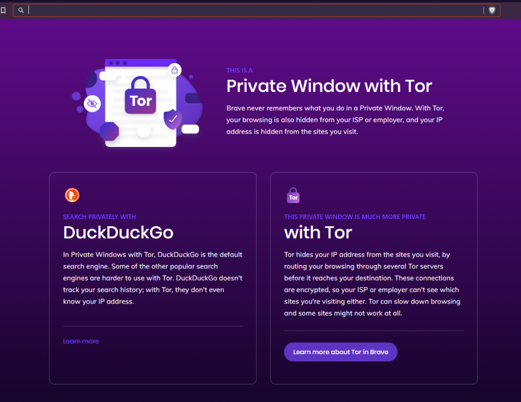 private window in Brave browser with Tor