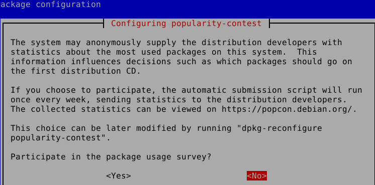 opt-in or out of the popularity contest to send anonymous statistics in Debian