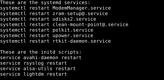 various services that can be manually restarted to update them in Debian listed using the checkrestart tool