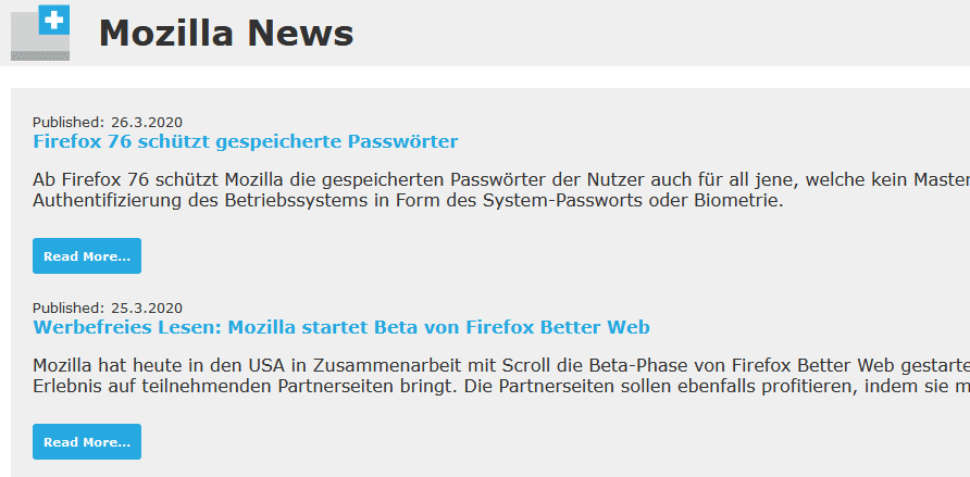 Mozilla News (German) as the default new tab using New Tab Override