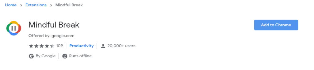 Mindful Break extension in Google Web Store