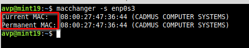 displaying the MAC address of an interface using macchanger