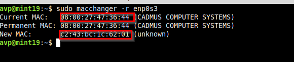 assigning a random MAC address using macchanger