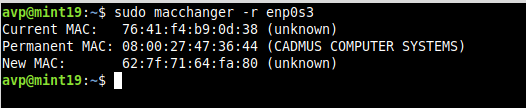 assigning a random MAC address to an already changed one using macchanger