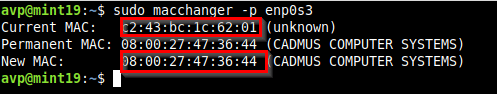 changing back to the actual MAC address using macchanger