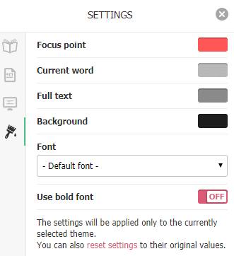 change font settings and reading area colors in Reedy 