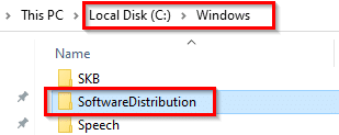 locating the SoftwareDistribution folder in Windows 10