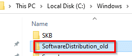 renaming the SoftwareDistribution folder in Windows 10