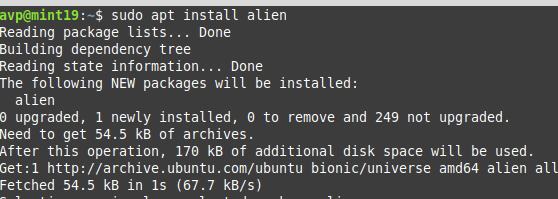 installing alien in linux mint