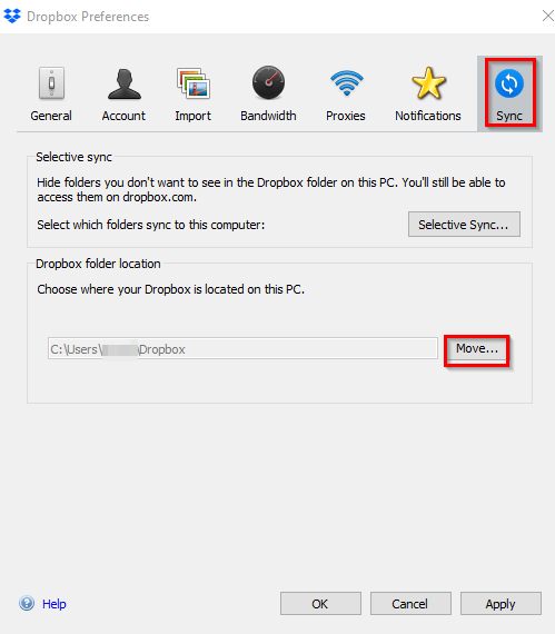 Sync settings in Dropbox client for Windows