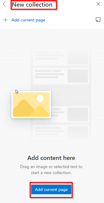 adding a webpage to a new collection in the new Microsoft Edge browser