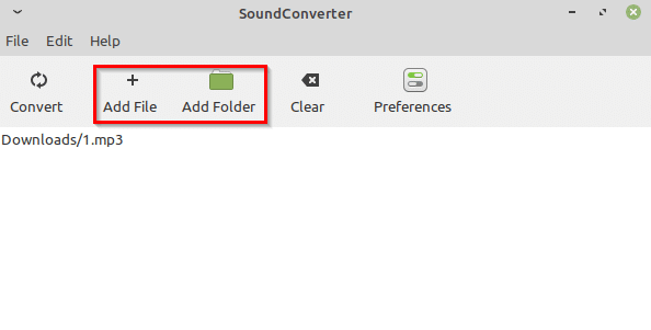 adding source audio files to be converted using Sound Converter