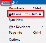 accessing Firefox add-on options