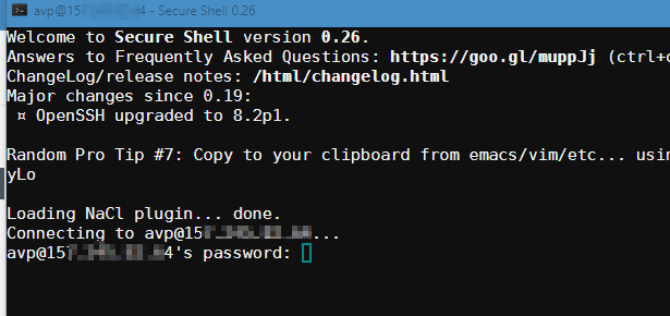 logging in using Secure Shell add-on in Chrome