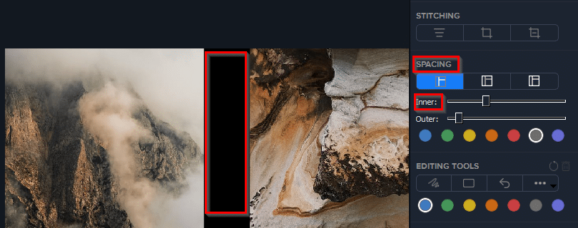 add spacing between images using Photo Stitcher