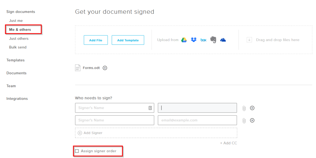 adding other signers using HelloSign 