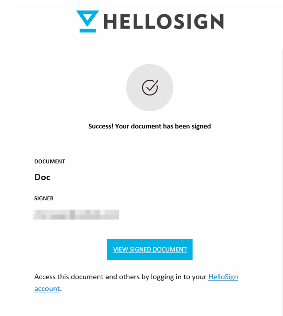 sender notified about the document signed using HelloSign 