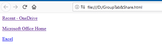 HTML file consisting of exported tab links