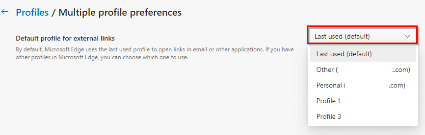 choose a profile for opening external links in the new Edge browser
