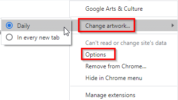 right-click Google Arts & Culture add-on to change artwork display settings